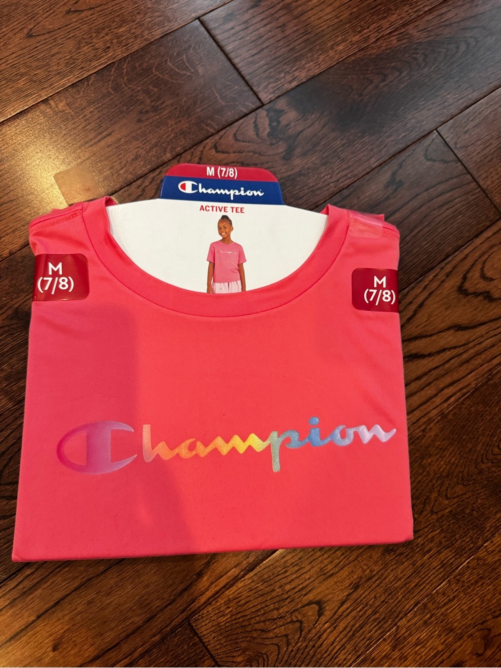 Champion Pink Girls' Short Sleeve Active Tee with Multicolor Logo